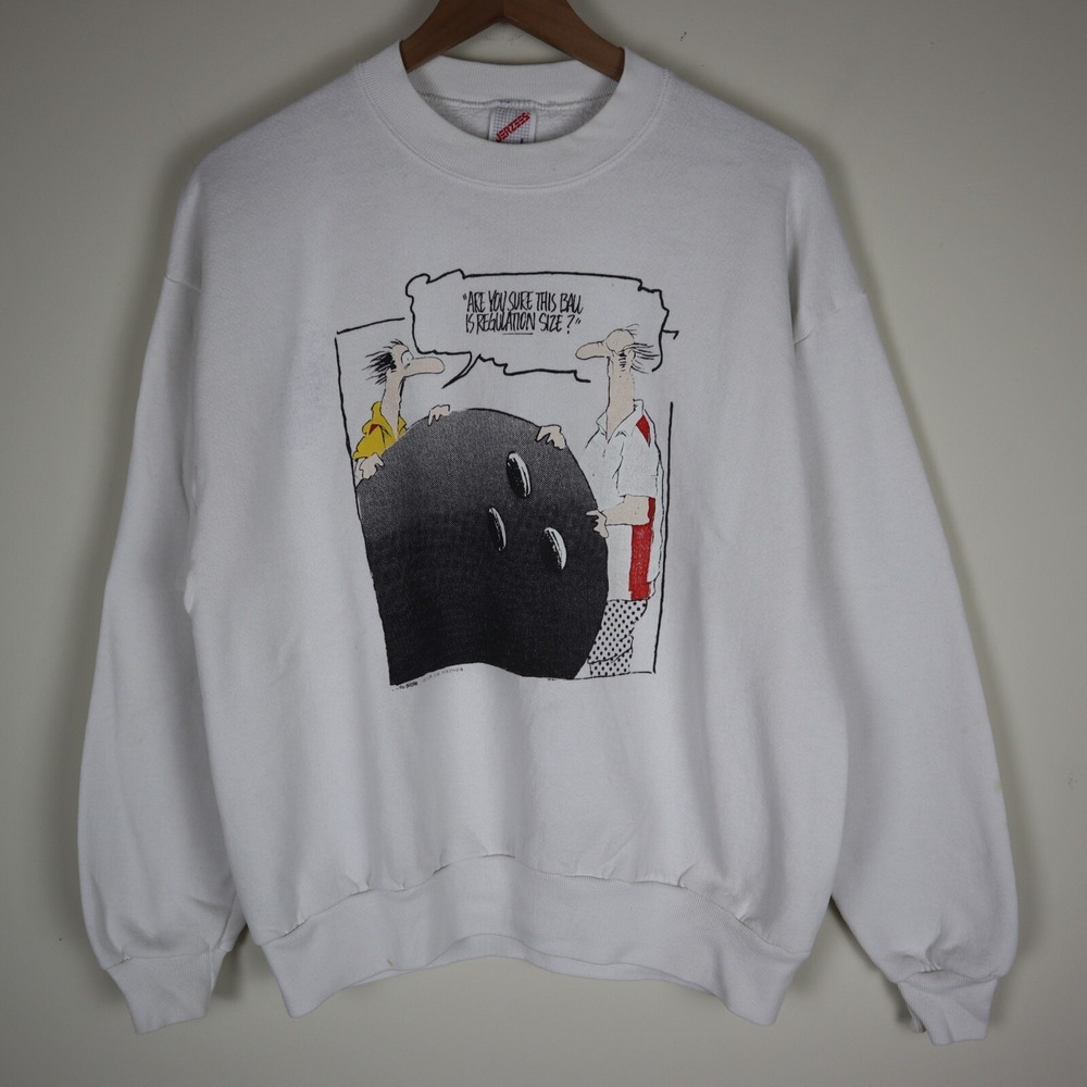 vtg Bowling Funny Comic‎ Cartoon Sweatshirt 80s 90s Adult Large 21.5x25